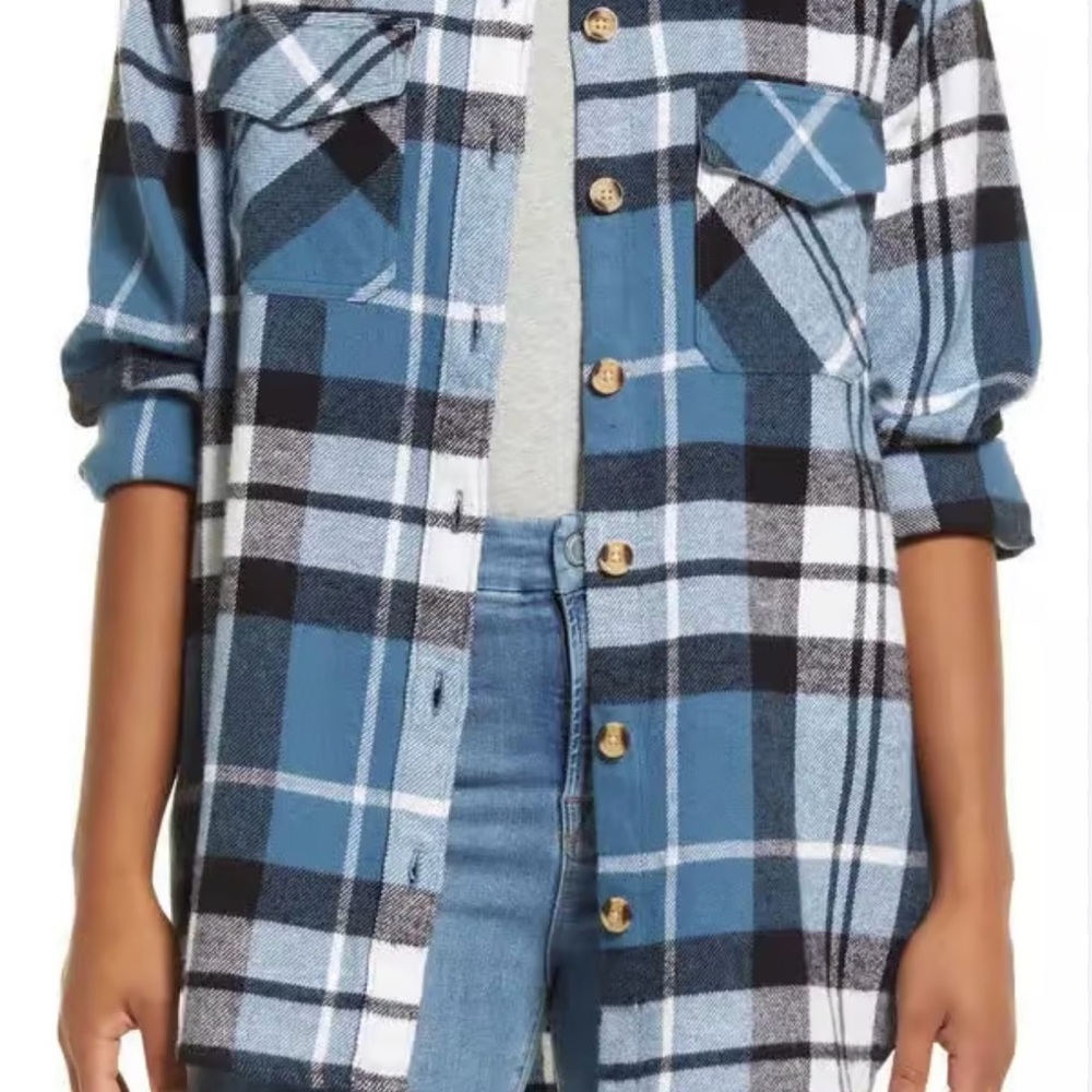 Blue plaid button up shirt by Beach Lunch Lounge
